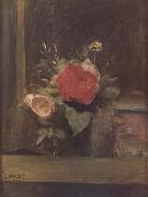 Jean Baptiste Camille  Corot Bouquet de fleurs dans un verre a cote d'un pot a tabac (mk11) Norge oil painting reproduction